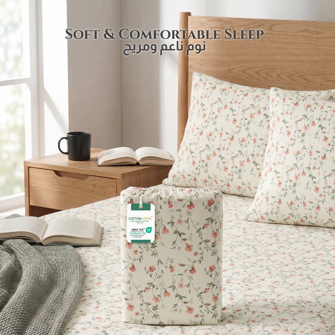 Premium Cotton King Size Printed Fitted Sheet 200X200+30CM -Botanical