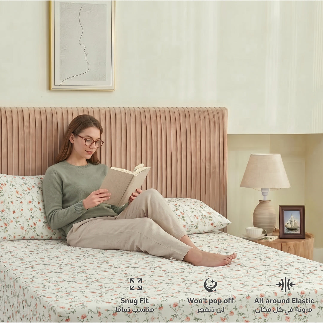 Premium Cotton King Size Printed Fitted Sheet 200X200+30CM -Botanical