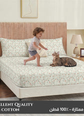 Premium Cotton King Size Printed Fitted Sheet 200X200+30CM -Botanical