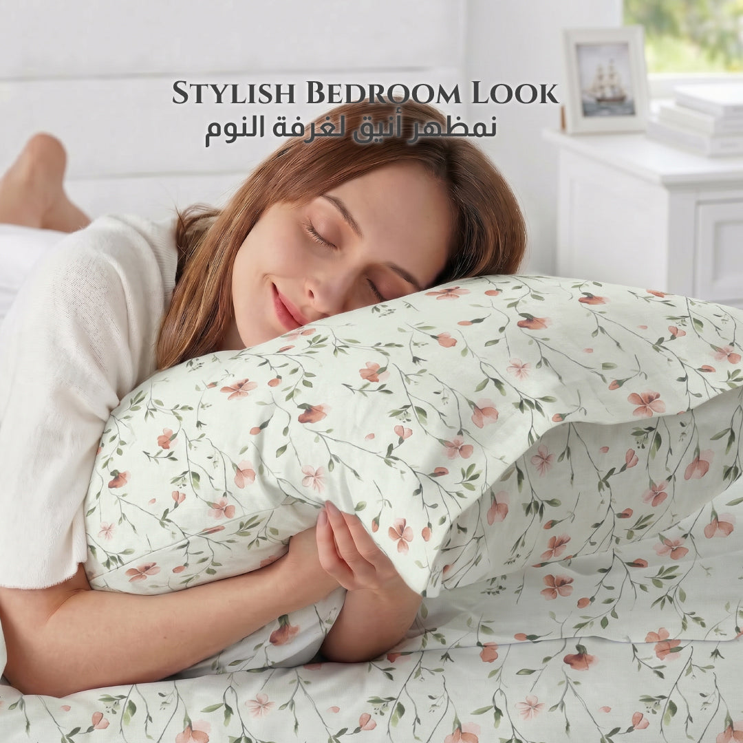 Premium Cotton King Size Printed Fitted Sheet 200X200+30CM -Botanical