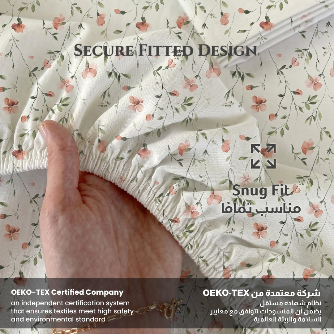 Premium Cotton King Size Printed Fitted Sheet 200X200+30CM -Botanical