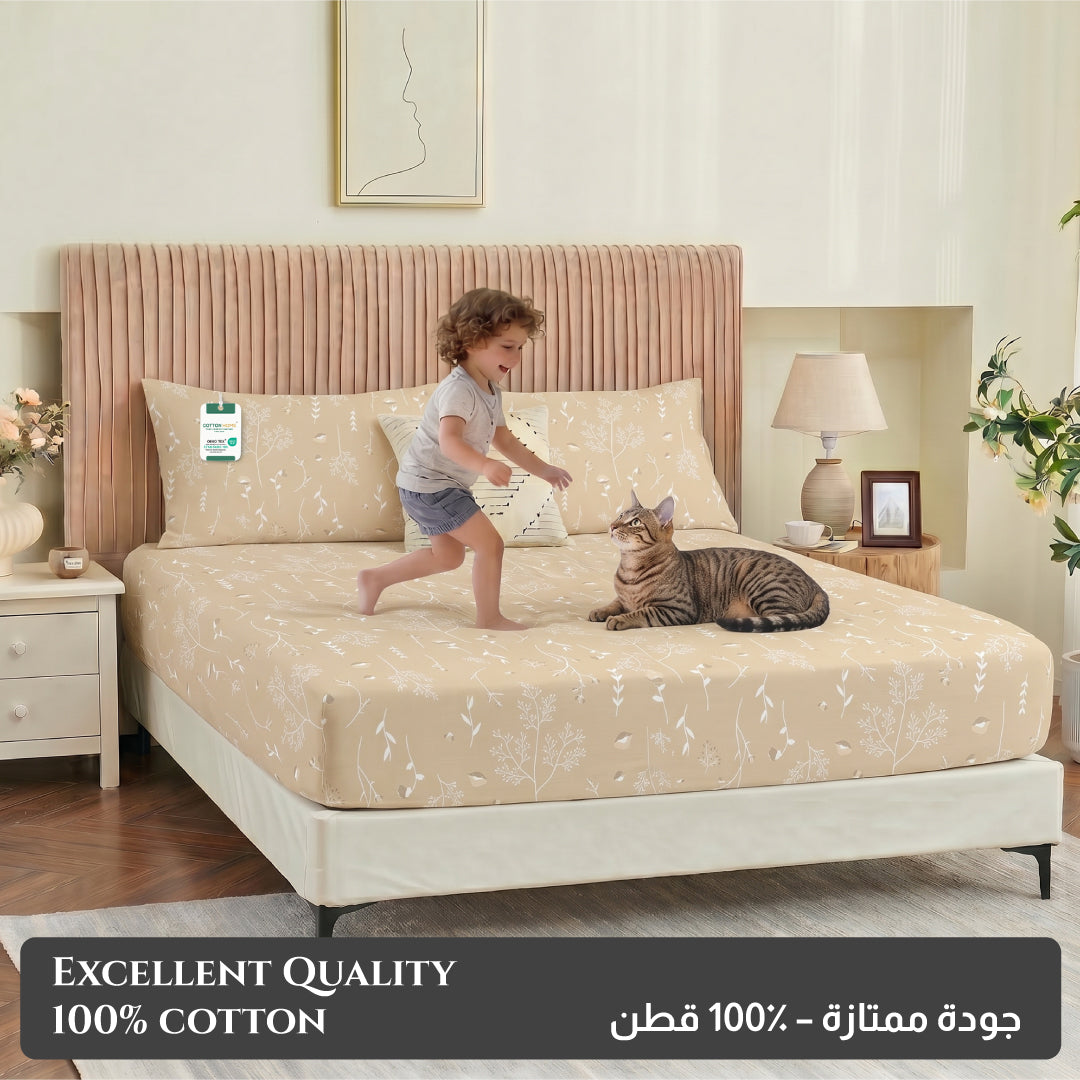 Premium Cotton King Size Printed Fitted Sheet 200X200+30CM -Floral Whisper