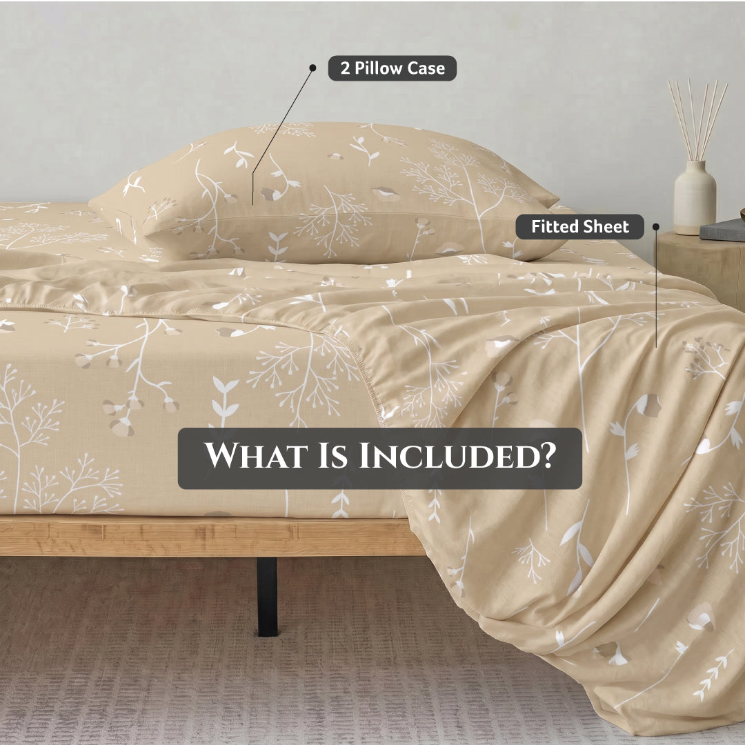 Premium Cotton King Size Printed Fitted Sheet 200X200+30CM -Floral Whisper