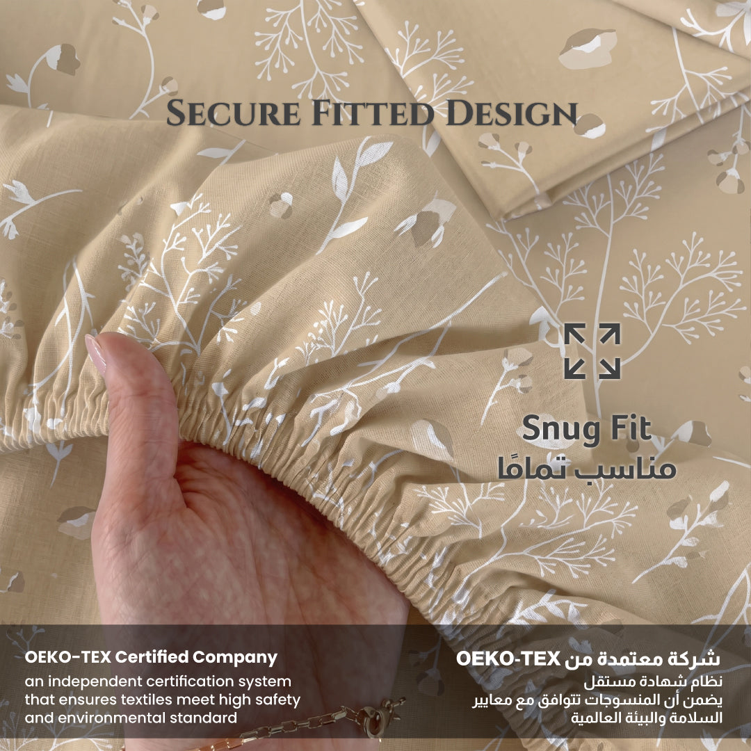 Premium Cotton King Size Printed Fitted Sheet 200X200+30CM -Floral Whisper