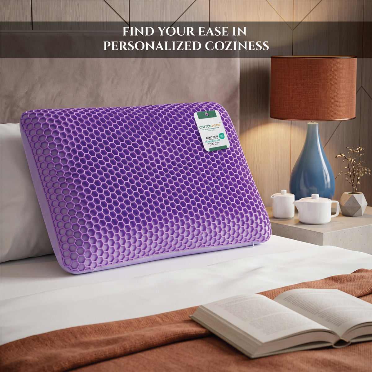 Flexi Grid Soft Purple Gel Top Memory Foam Pillow 40x60x14cm