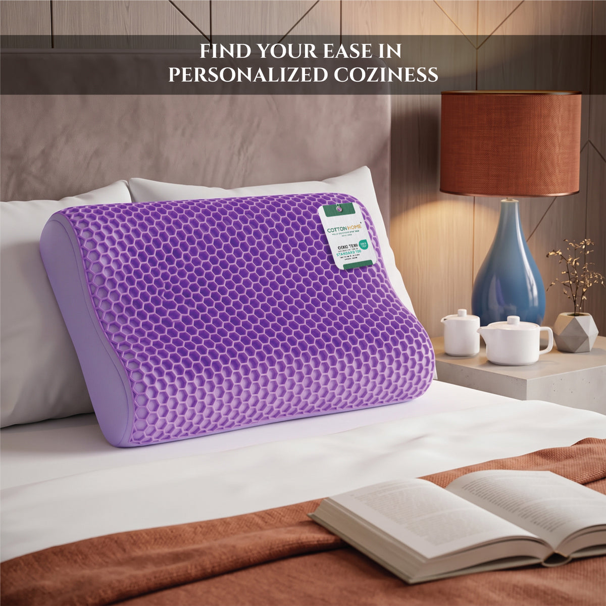 Flexi Grid Contour Memory Foam Pillow with Soft Purple Gel Top 40x60x10/12cm