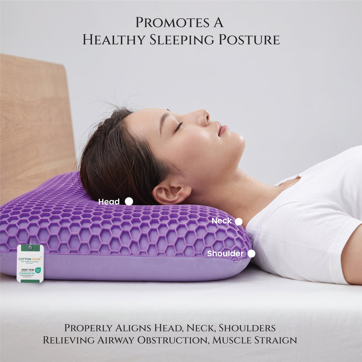 Flexi Grid Soft Purple Gel Top Memory Foam Pillow 40x60x14cm