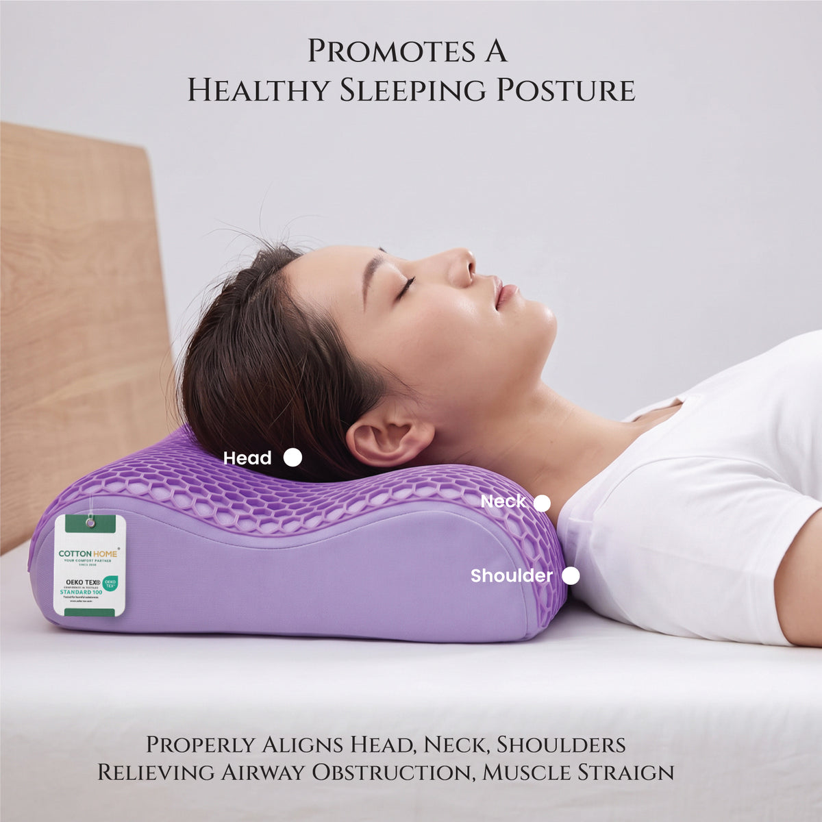 Flexi Grid Contour Memory Foam Pillow with Soft Purple Gel Top 40x60x10/12cm
