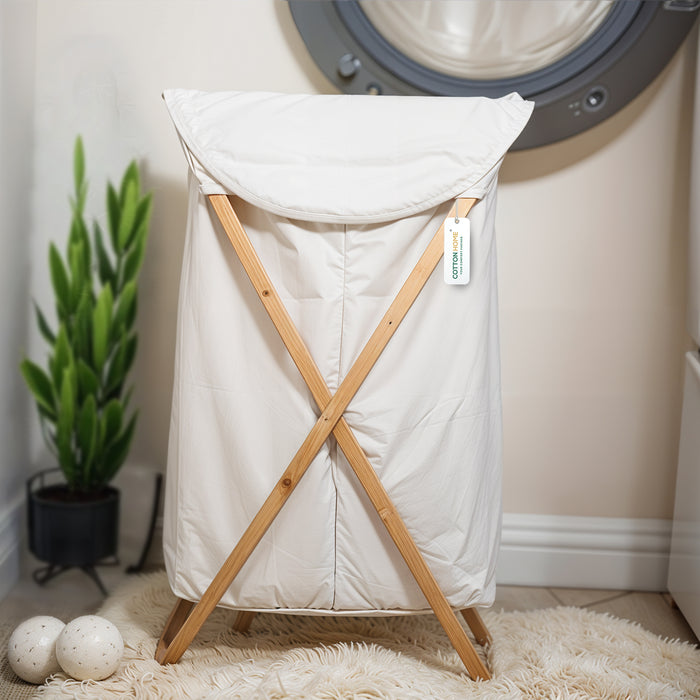 Foldable Laundry Basket with Bamboo Handles Collapsible Hamper for Storage, Clothes