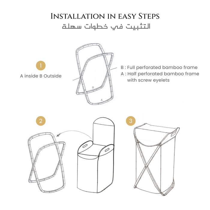 Foldable Laundry Basket with Bamboo Handles Collapsible Hamper for Storage, Clothes