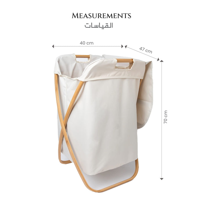 Foldable Laundry Basket with Bamboo Handles Collapsible Hamper for Storage, Clothes