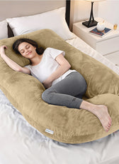 Serenity Velvet Pregnancy Pillow G-Shape Full Body Pillow  With Removable Cover Beige - Cotton Home