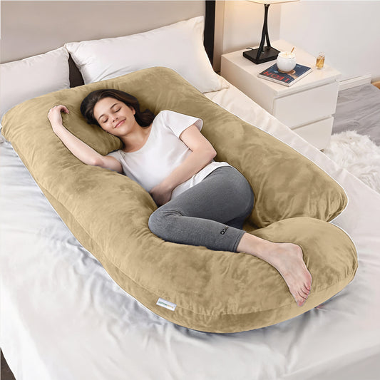Serenity Velvet Pregnancy Pillow G-Shape Full Body Pillow  With Removable Cover Beige - Cotton Home