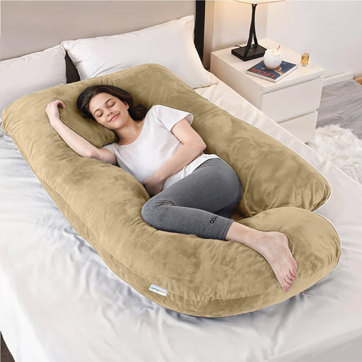 Serenity Velvet Pregnancy Pillow G-Shape Full Body Pillow  With Removable Cover Beige - Cotton Home