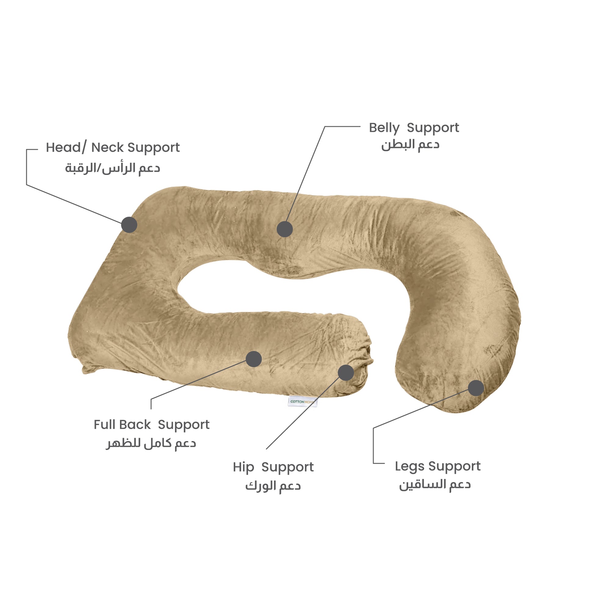Serenity Velvet Pregnancy Pillow G-Shape Full Body Pillow  With Removable Cover Beige - Cotton Home