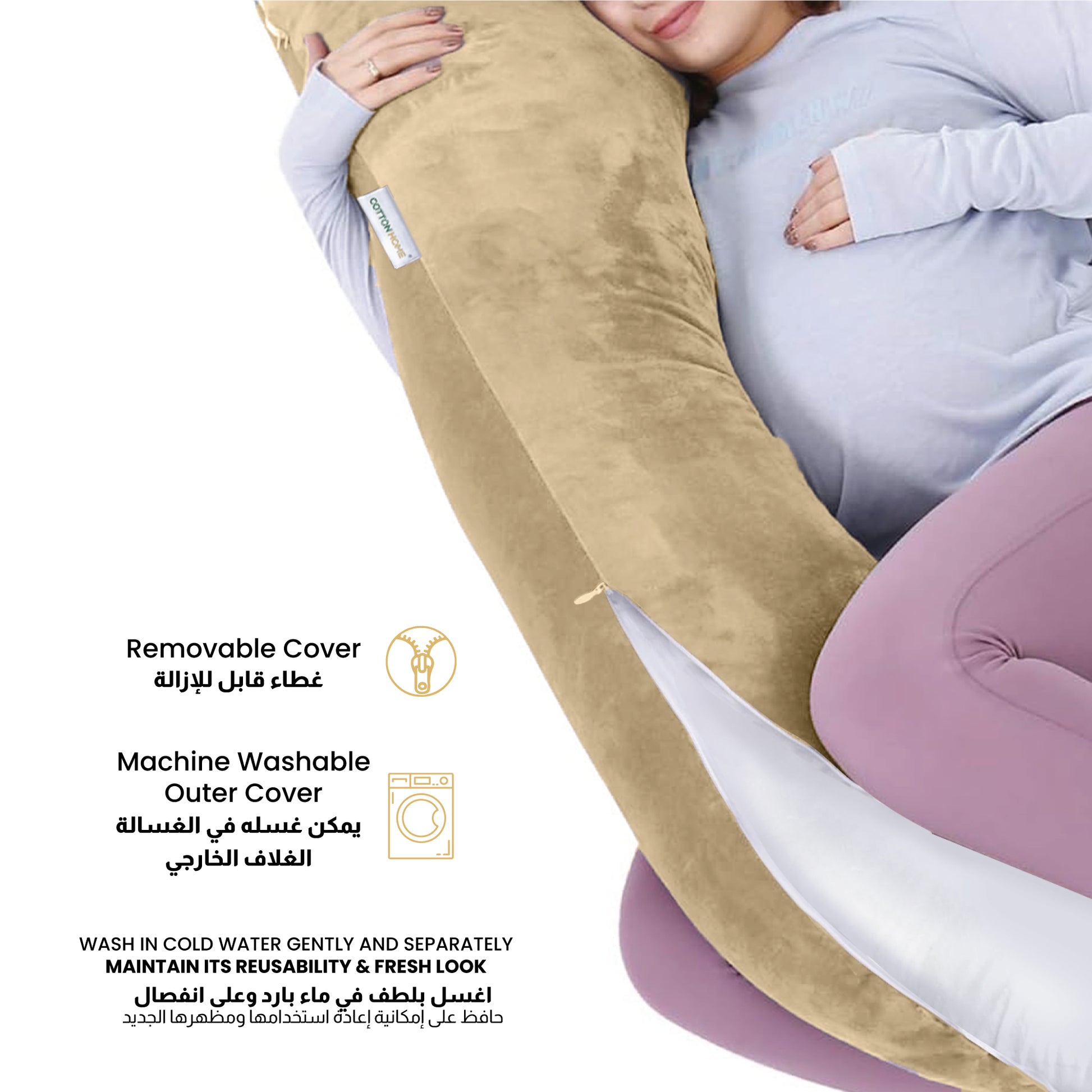 Serenity Velvet Pregnancy Pillow G-Shape Full Body Pillow  With Removable Cover - Cotton Home