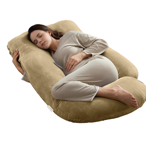Serenity Velvet Pregnancy Pillow G-Shape Full Body Pillow  With Removable Cover Beige - Cotton Home