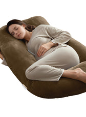 Serenity Velvet Pregnancy Pillow G-Shape Full Body Pillow With Removable Cover Brown