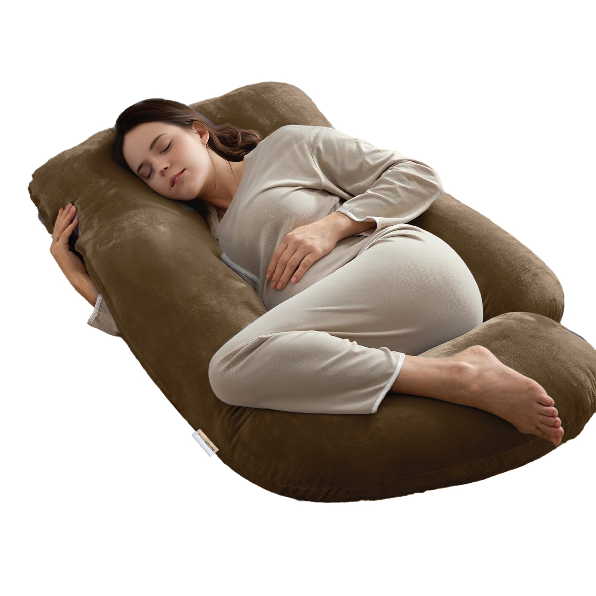 Serenity Velvet Pregnancy Pillow G-Shape Full Body Pillow With Removable Cover Brown