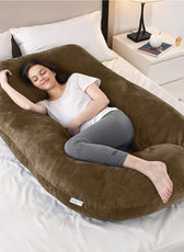 Serenity Velvet Pregnancy Pillow G-Shape Full Body Pillow With Removable Cover Brown