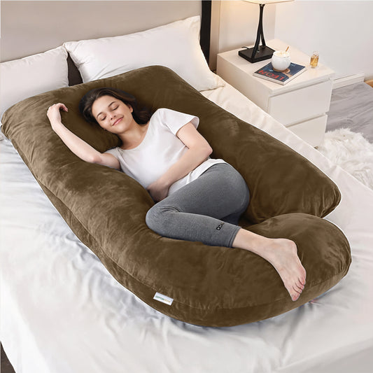 Serenity Velvet Pregnancy Pillow G-Shape Full Body Pillow With Removable Cover Brown