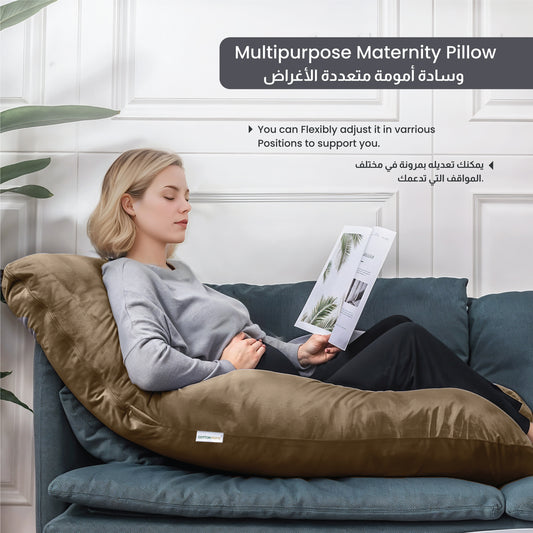 Serenity Velvet Pregnancy Pillow G-Shape Full Body Pillow With Removable Cover Brown