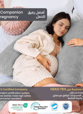Serenity Velvet Pregnancy Pillow G-Shape Full Body Pillow  With Removable Cover Grey - Cotton Home