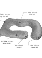 Serenity Velvet Pregnancy Pillow G-Shape Full Body Pillow  With Removable Cover Grey - Cotton Home