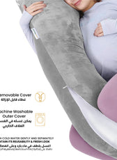 Serenity Velvet Pregnancy Pillow G-Shape Full Body Pillow  With Removable Cover Grey - Cotton Home