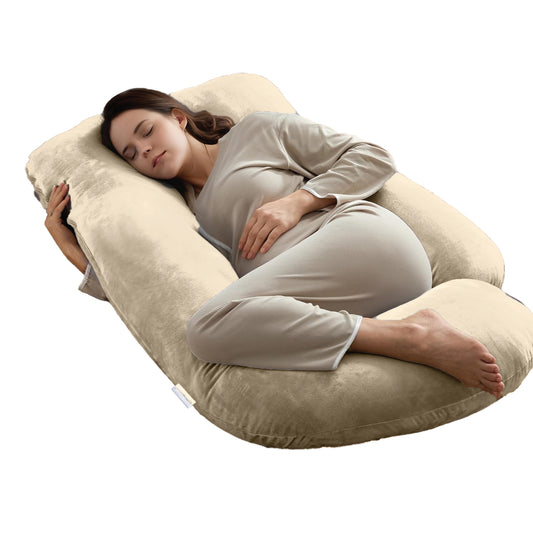 Serenity Velvet Pregnancy Pillow G-Shape Full Body Pillow  With Removable Cover Ivory - Cotton Home