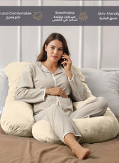 Serenity Velvet Pregnancy Pillow G-Shape Full Body Pillow  With Removable Cover Ivory - Cotton Home