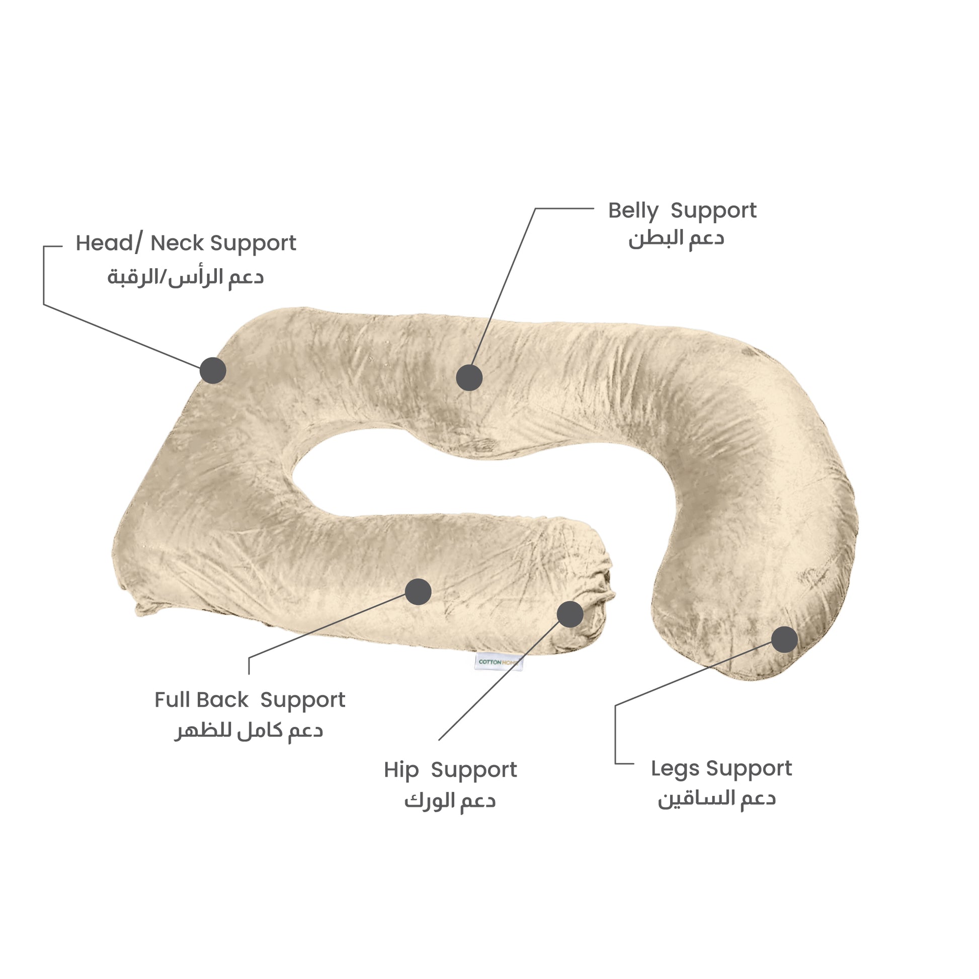 Serenity Velvet Pregnancy Pillow G-Shape Full Body Pillow  With Removable Cover Ivory - Cotton Home