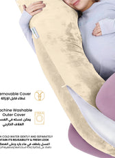 Serenity Velvet Pregnancy Pillow G-Shape Full Body Pillow  With Removable Cover Ivory - Cotton Home