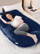 Serenity Velvet Pregnancy Pillow G-Shape Full Body Pillow  With Removable Cover Navy Blue - Cotton Home