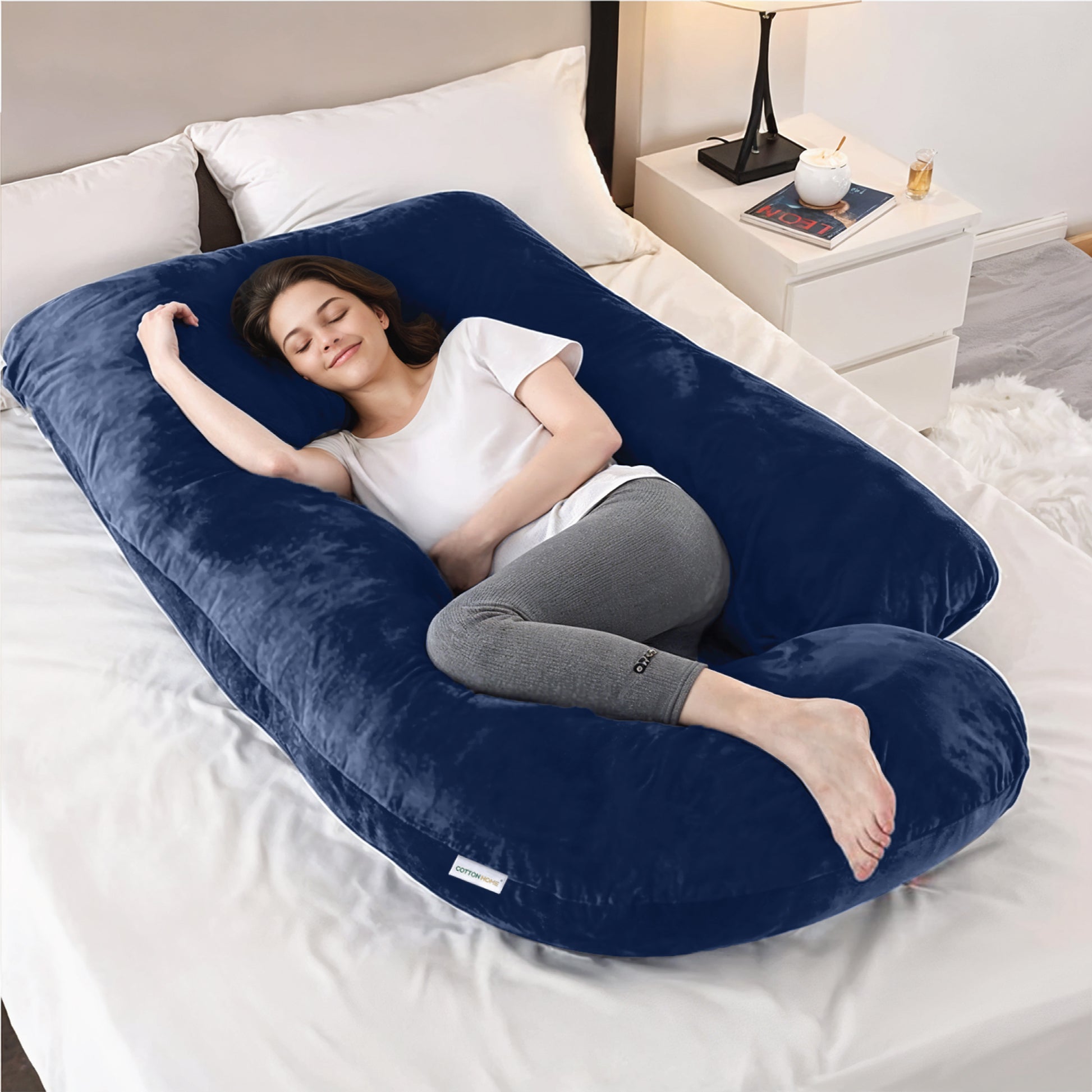Serenity Velvet Pregnancy Pillow G-Shape Full Body Pillow  With Removable Cover - Cotton Home