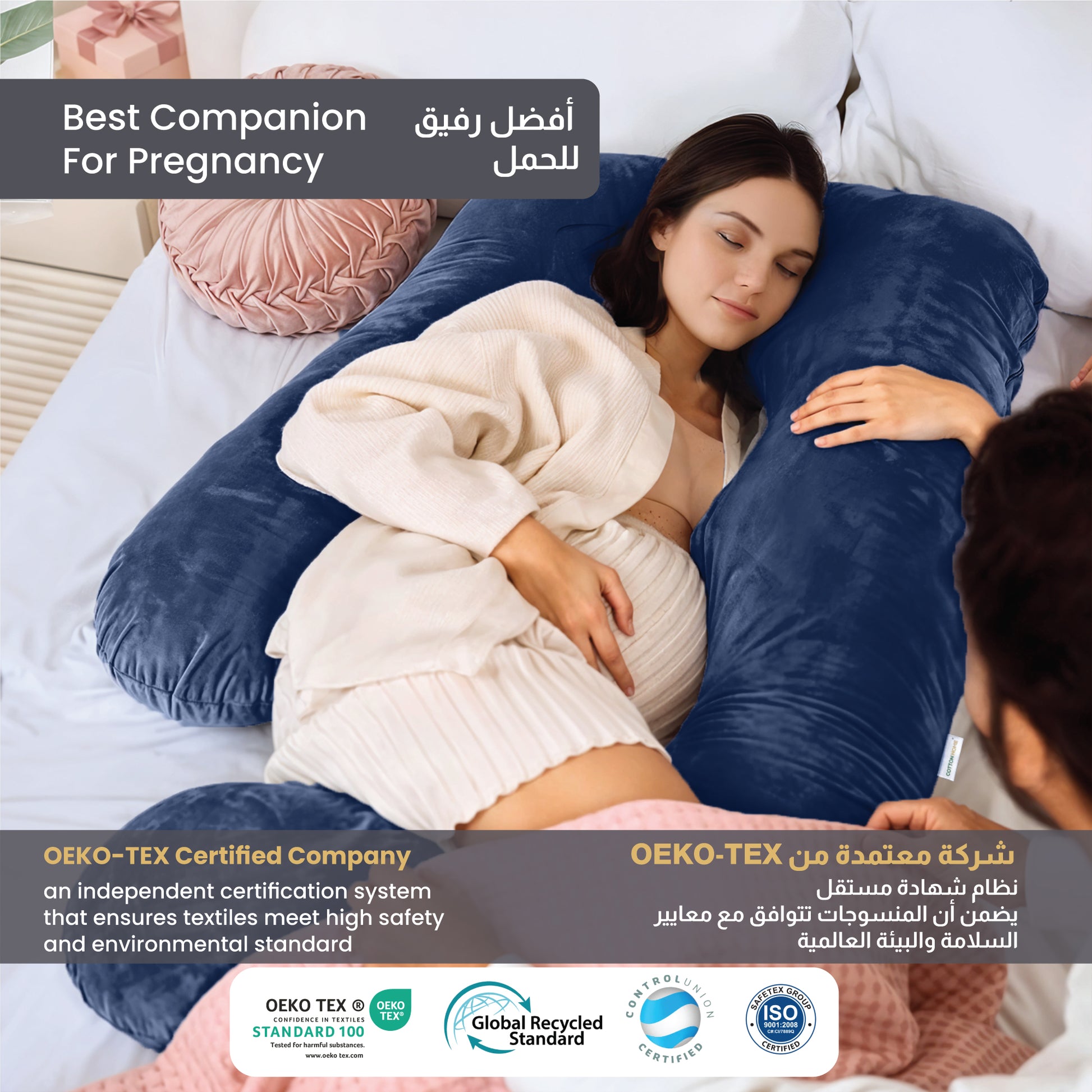 Serenity Velvet Pregnancy Pillow G-Shape Full Body Pillow  With Removable Cover Navy Blue - Cotton Home
