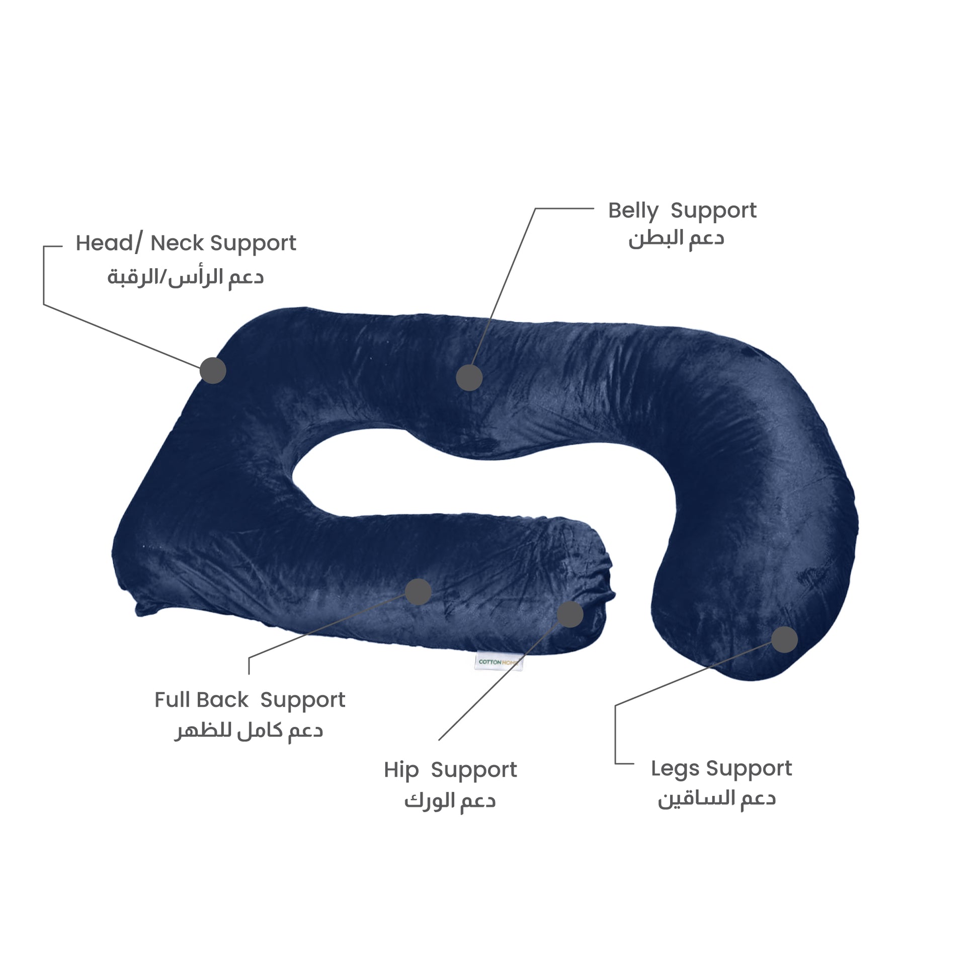 Serenity Velvet Pregnancy Pillow G-Shape Full Body Pillow  With Removable Cover Navy Blue - Cotton Home