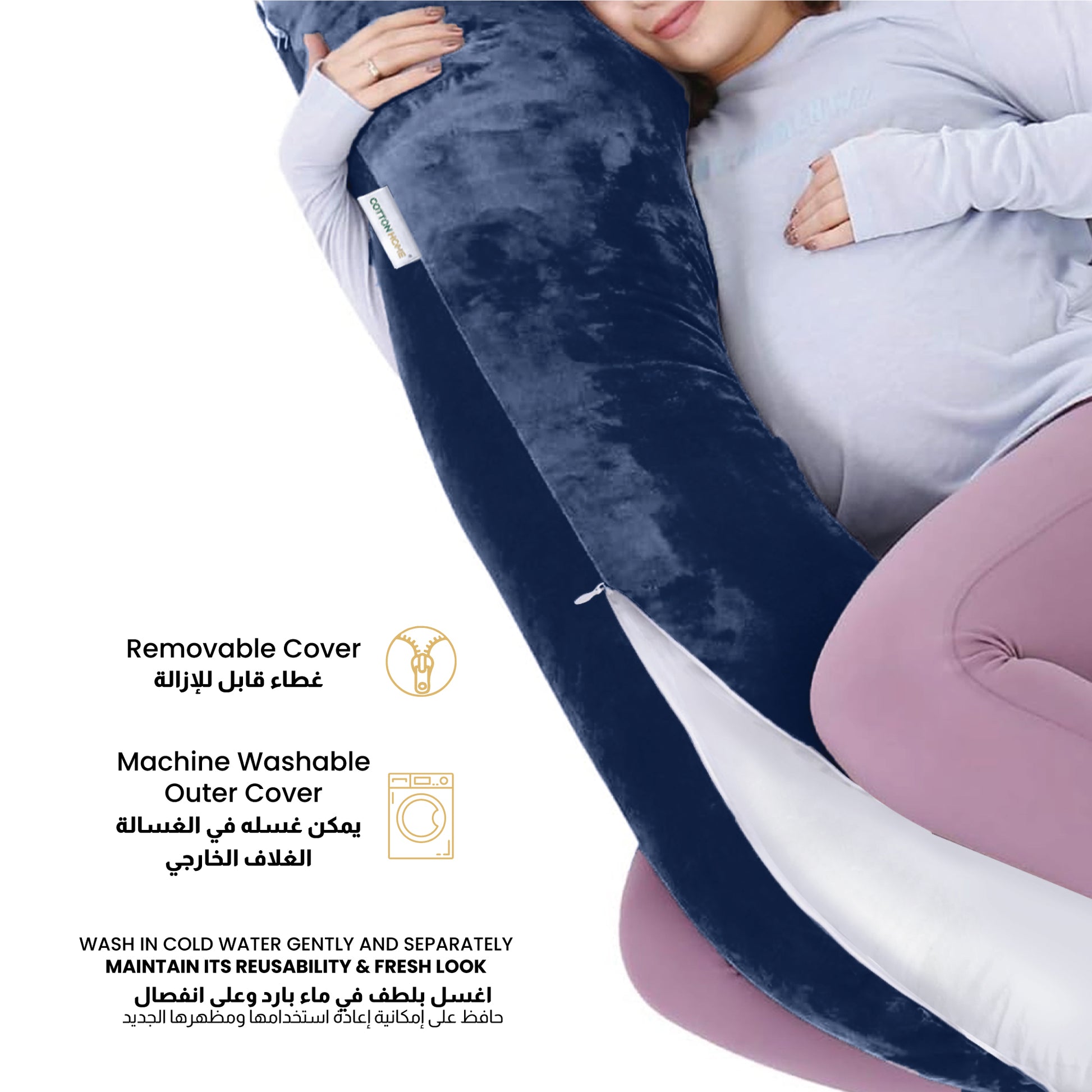 Serenity Velvet Pregnancy Pillow G-Shape Full Body Pillow  With Removable Cover Navy Blue - Cotton Home