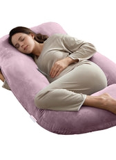 Serenity Velvet Pregnancy Pillow G-Shape Full Body Pillow  With Removable Cover Pink - Cotton Home