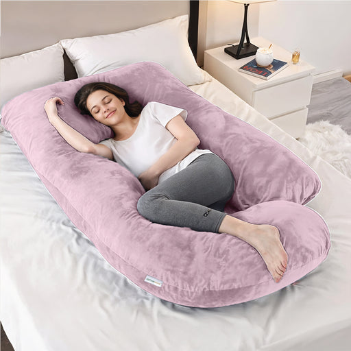 Serenity Velvet Pregnancy Pillow G-Shape Full Body Pillow  With Removable Cover Pink - Cotton Home