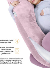 Serenity Velvet Pregnancy Pillow G-Shape Full Body Pillow  With Removable Cover Pink - Cotton Home