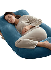 Serenity Velvet Pregnancy Pillow G-Shape Full Body Pillow  With Removable Cover Teal - Cotton Home
