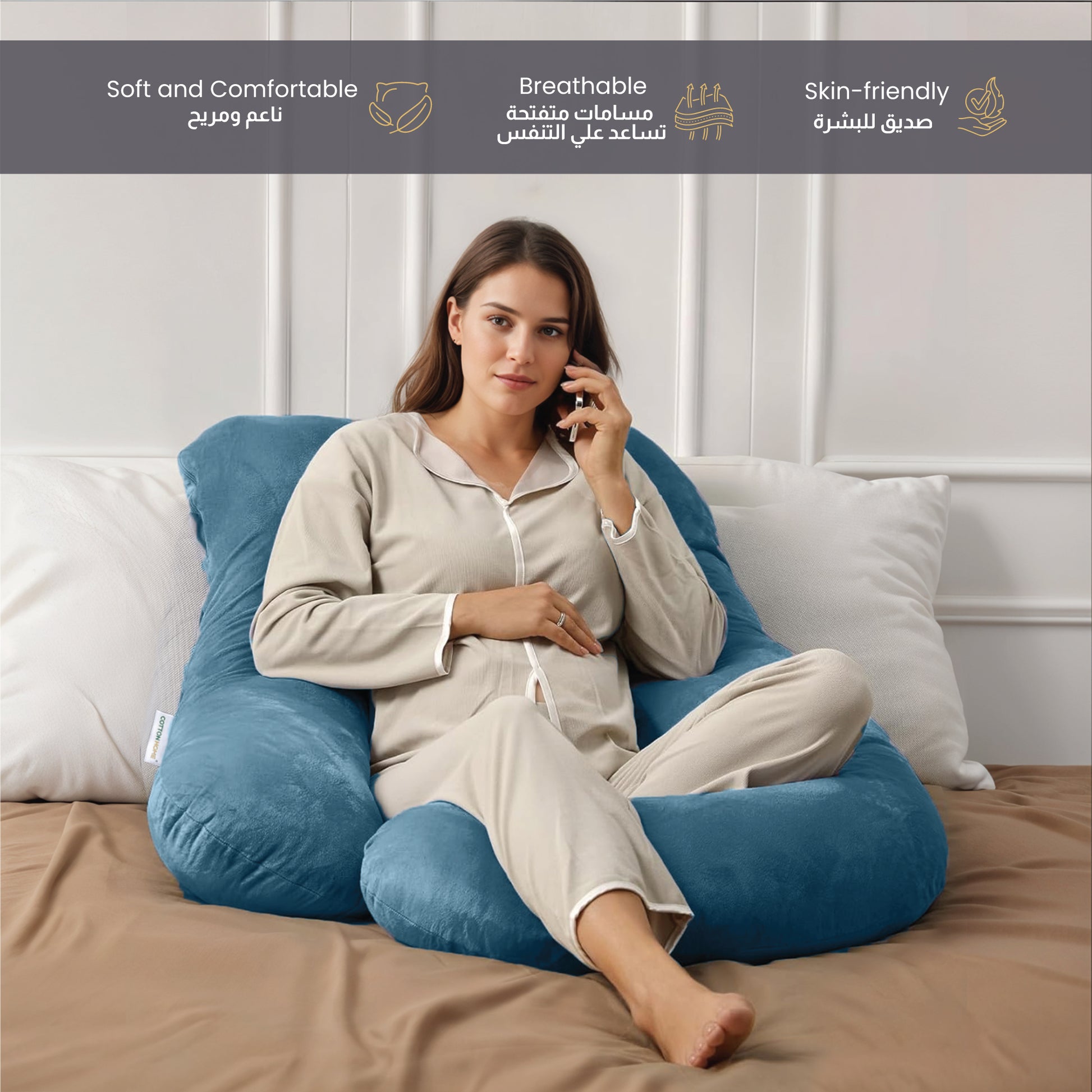 Serenity Velvet Pregnancy Pillow G-Shape Full Body Pillow  With Removable Cover Teal - Cotton Home