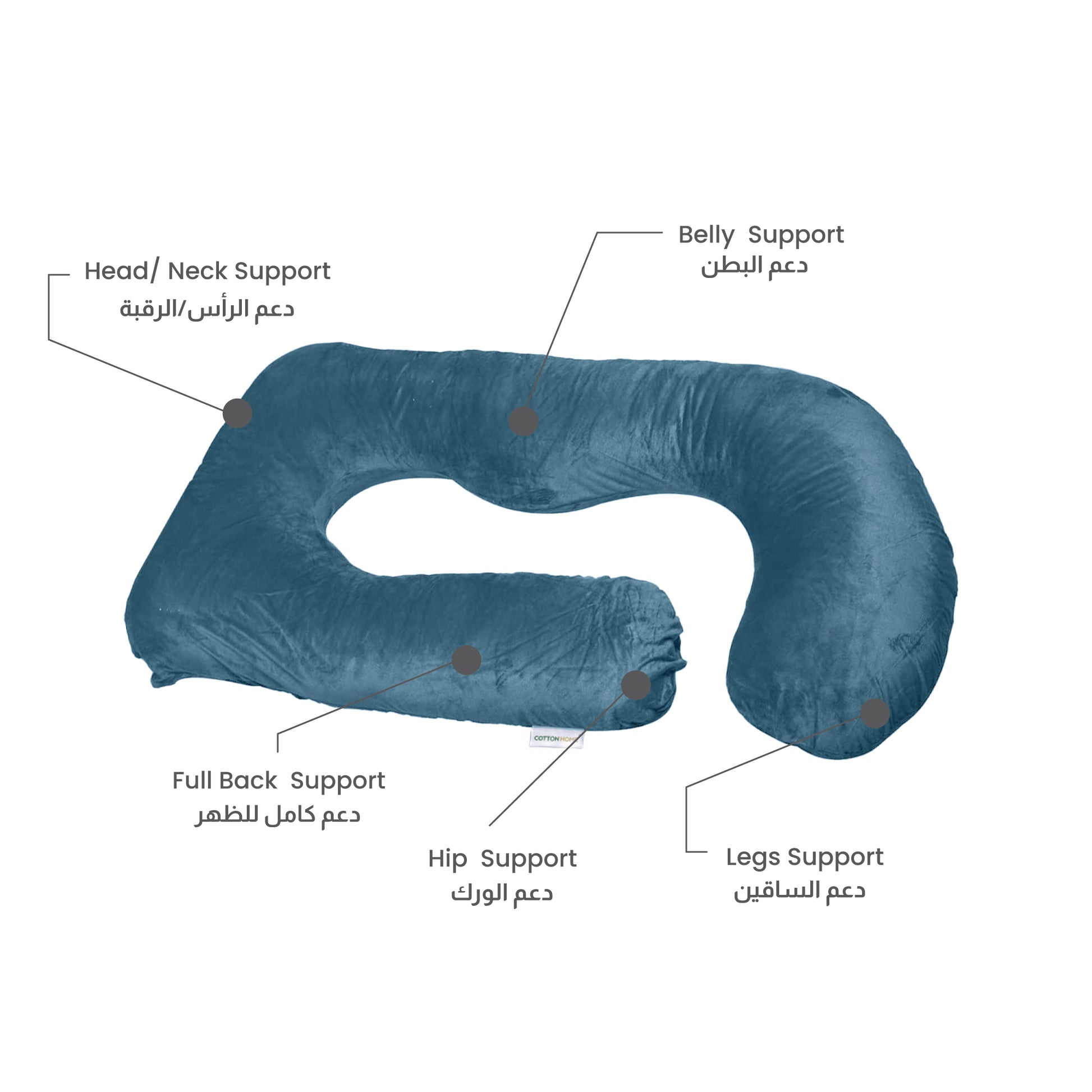 Serenity Velvet Pregnancy Pillow G-Shape Full Body Pillow  With Removable Cover Teal - Cotton Home