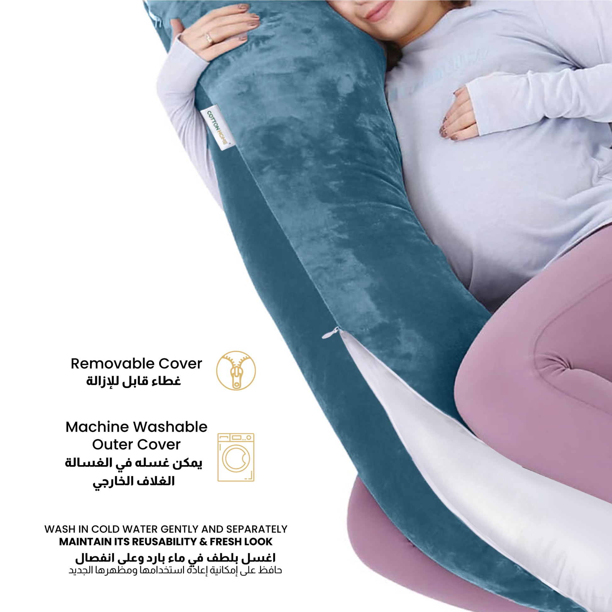 Serenity Velvet Pregnancy Pillow G-Shape Full Body Pillow  With Removable Cover Teal - Cotton Home