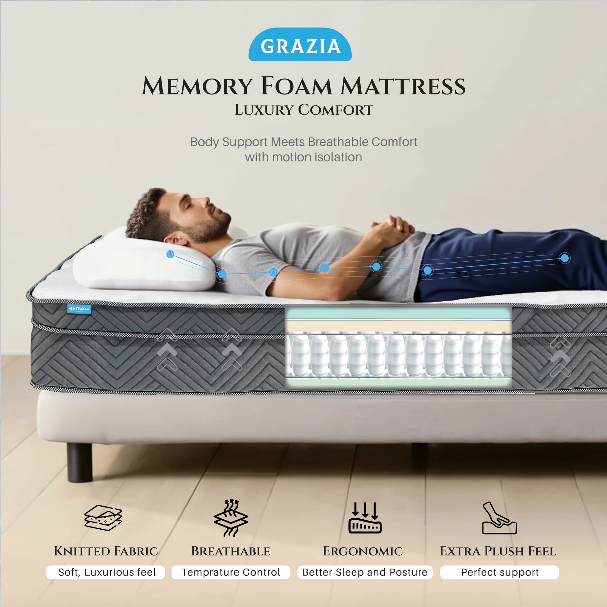 Gummo  Grazia Memory Foam Pocket Spring Mattress