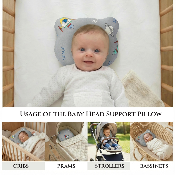Memory Foam Baby Pillow Pack of 2  Soft Cotton Removable Cover 25x20 cm Grey