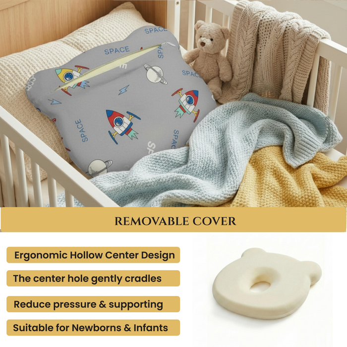 Memory Foam Baby Pillow Pack of 2  Soft Cotton Removable Cover 25x20 cm Grey