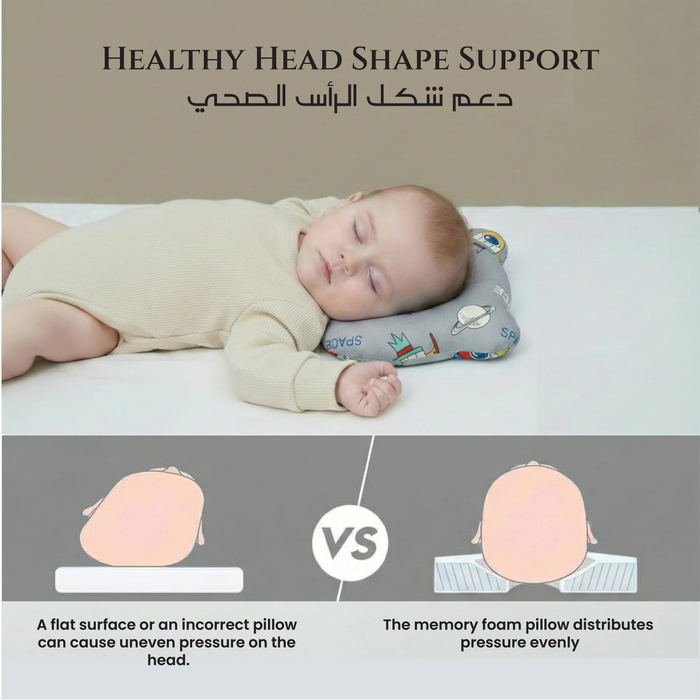Memory Foam Baby Pillow Pack of 2  Soft Cotton Removable Cover 25x20 cm Grey