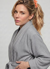 Plush Cotton Adult Bathrobe 100% Cotton Thick & Absorbent - Light Grey